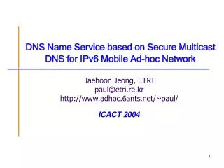 DNS Name Service based on Secure Multicast DNS for IPv6 Mobile Ad-hoc Network