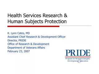 Health Services Research &amp; Human Subjects Protection