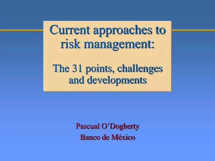 current approaches to risk management the 31 points challenges and developments