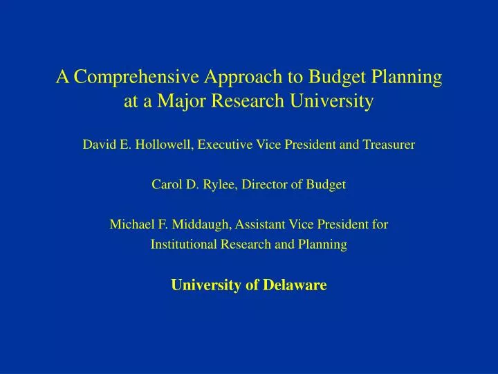 a comprehensive approach to budget planning at a major research university