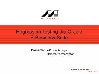 Regression Testing the Oracle E-Business Suite Presenter: A Kumar Acharya Ramesh Padman