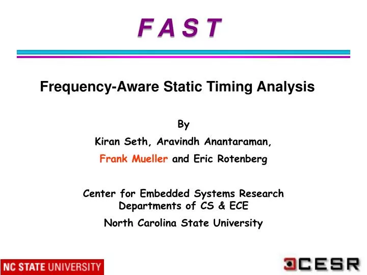 f a s t frequency aware static timing analysis