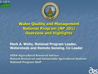 Water Quality and Management National Program (NP 201) Overview and Highlights