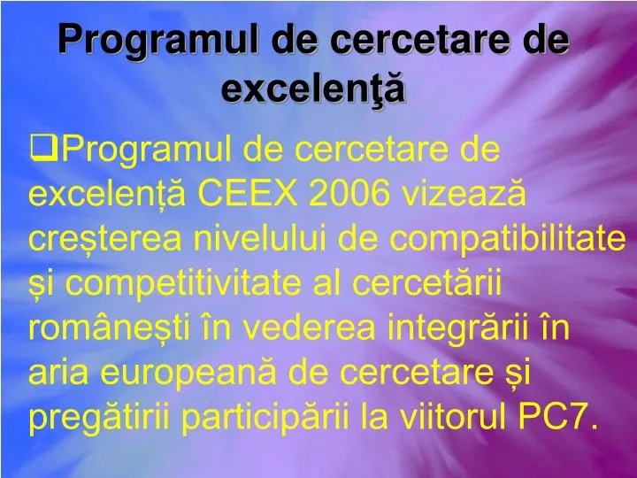 programul de cercetare de excelen