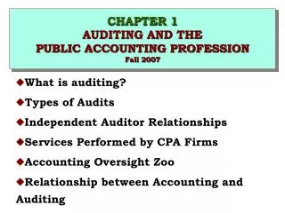 CHAPTER 1 AUDITING AND THE PUBLIC ACCOUNTING PROFESSION Fall 2007