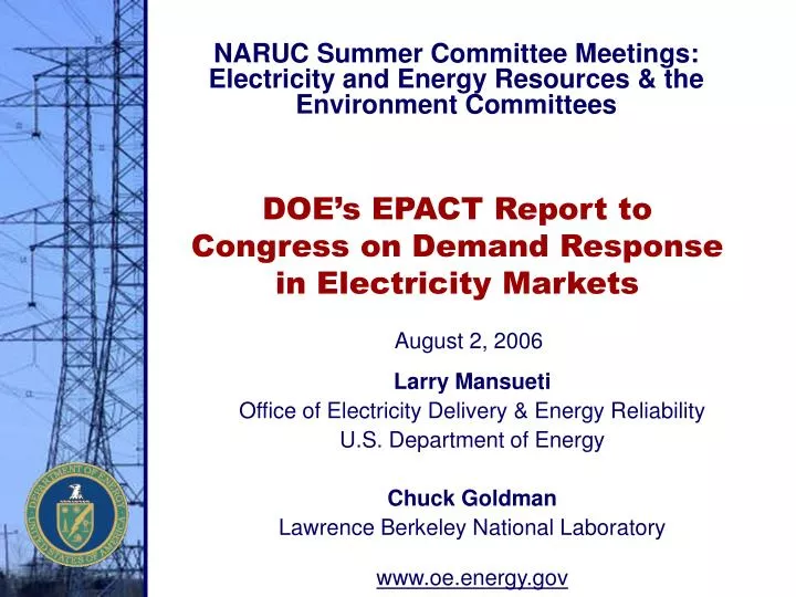 doe s epact report to congress on demand response in electricity markets