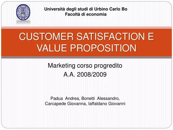 customer satisfaction e value proposition