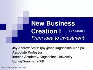 New Business Creation I From idea to investment