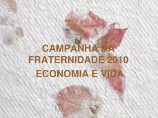 CAMPANHA DA FRATERNIDADE 2010 ECONOMIA E VIDA