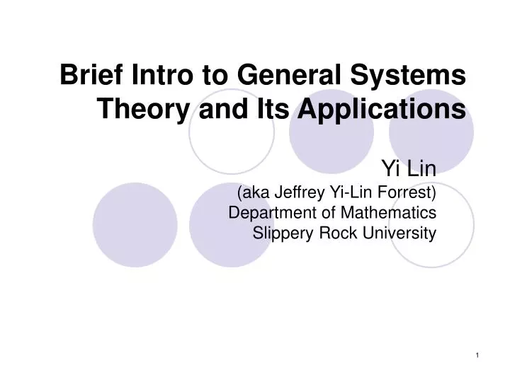 brief intro to general systems theory and its applications