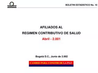 AFILIADOS AL REGIMEN CONTRIBUTIVO DE SALUD Abril - 2.001