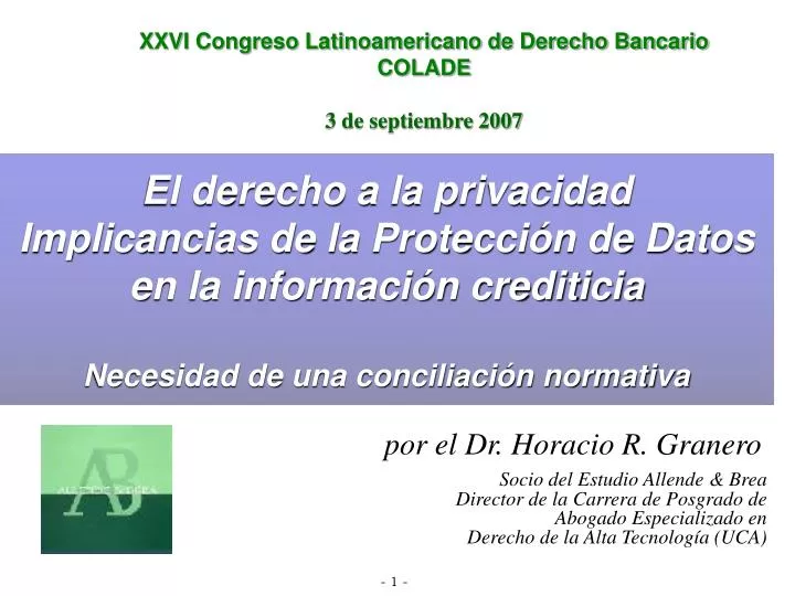 xxvi congreso latinoamericano de derecho bancario colade 3 de septiembre 2007