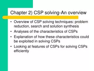 Chapter 2) CSP solving-An overview