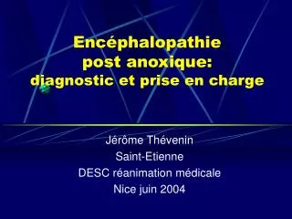 enc phalopathie post anoxique diagnostic et prise en charge