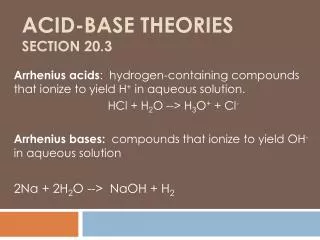 Acid-Base Theories Section 20.3