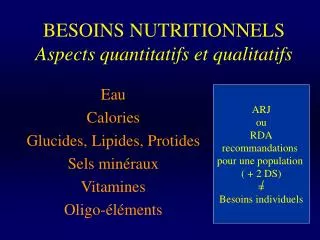 besoins nutritionnels aspects quantitatifs et qualitatifs