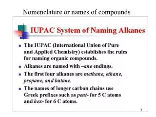 Nomenclature or names of compounds