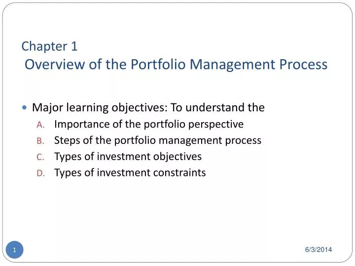 chapter 1 overview of the portfolio management process