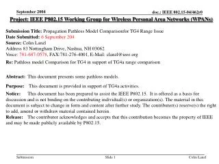 Project: IEEE P802.15 Working Group for Wireless Personal Area Networks (WPANs) Submission Title: Propagation Pathloss
