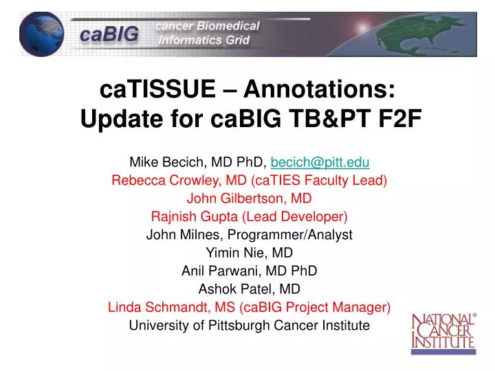 catissue annotations update for cabig tb pt f2f