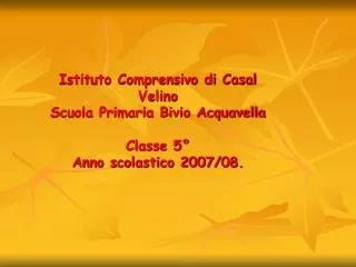 Istituto Comprensivo di Casal Velino Scuola Primaria Bivio Acquavella 	 Classe 5° Anno scolastico 2007/08.