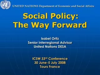 UNITED NATIONS Department of Economic and Social Affairs