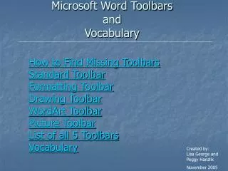 Microsoft Word Toolbars and Vocabulary