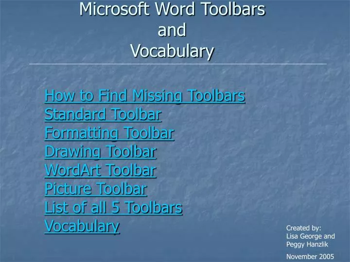 microsoft word toolbars and vocabulary