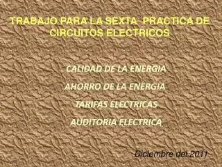 CALIDAD DE LA ENERGIA AHORRO DE LA ENERGIA TARIFAS ELECTRICAS AUDITORIA ELECTRICA