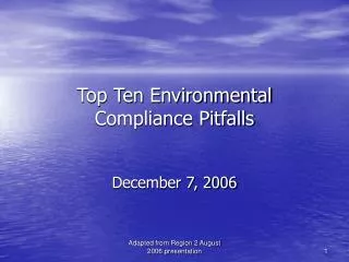Top Ten Environmental Compliance Pitfalls