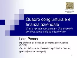 Quadro congiunturale e finanza aziendale Crisi e ripresa economica – Uno scenario per l’economia italiana e territoriale