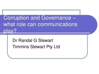 Corruption and Governance – what role can communications play?