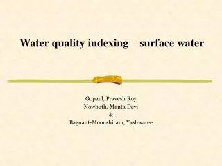 Water quality indexing – surface water