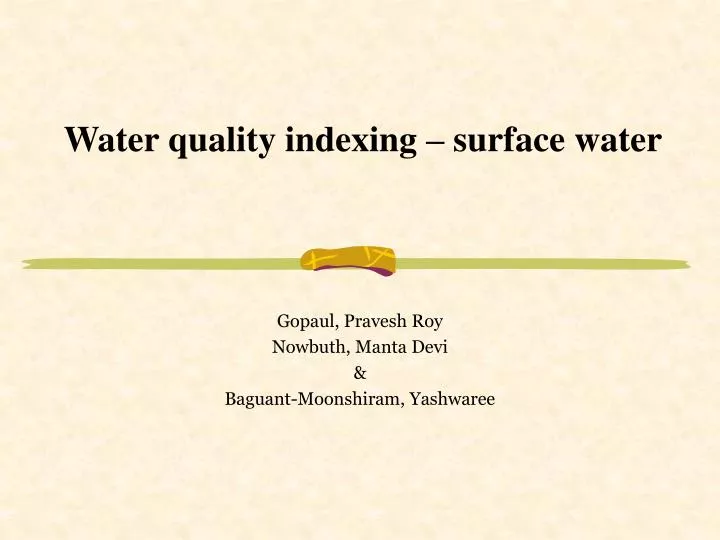 water quality indexing surface water