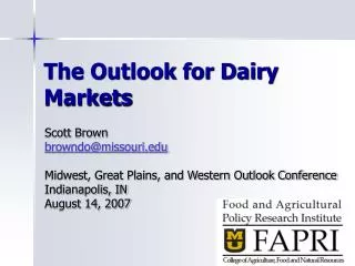 The Outlook for Dairy Markets