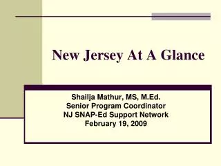 New Jersey At A Glance