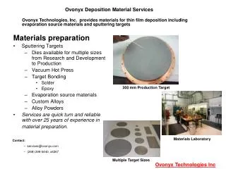 Ovonyx Deposition Material Services