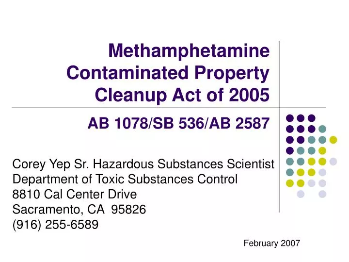 methamphetamine contaminated property cleanup act of 2005 ab 1078 sb 536 ab 2587