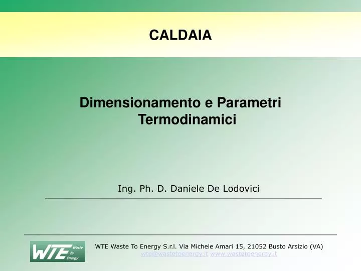 dimensionamento e parametri termodinamici ing ph d daniele de lodovici