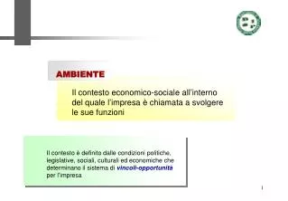 Il contesto economico-sociale all’interno del quale l’impresa è chiamata a svolgere le sue funzioni