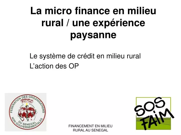la micro finance en milieu rural une exp rience paysanne