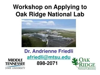 Workshop on Applying to Oak Ridge National Lab