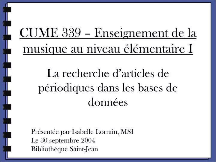 cume 339 enseignement de la musique au niveau l mentaire i