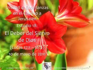 Unidad 4: Enseñanzas en el Camino a Jerusalén Estudio 18: El Deber del Siervo de Dios (Lucas 17:1 – 18.8) 10 de m