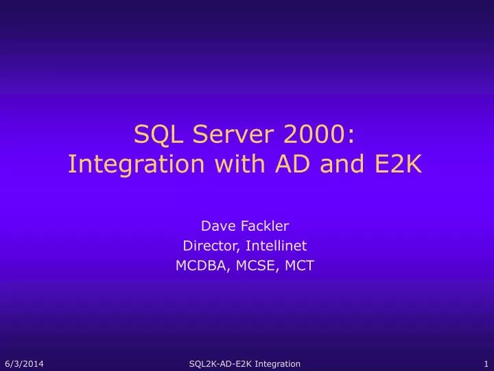 sql server 2000 integration with ad and e2k