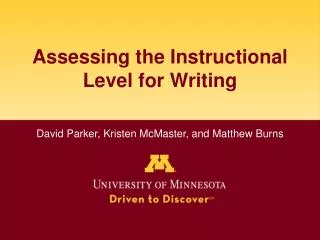 Assessing the Instructional Level for Writing
