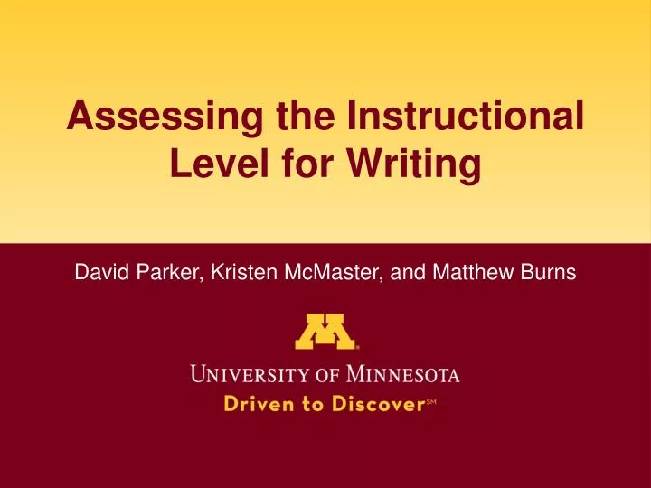 assessing the instructional level for writing