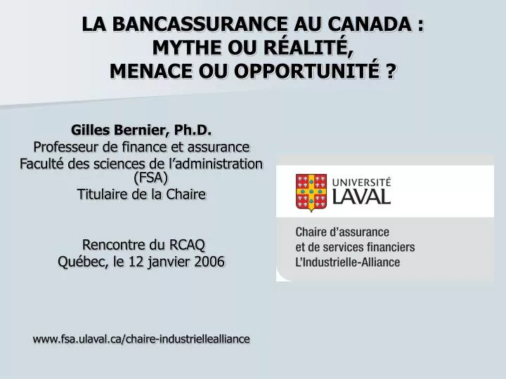 la bancassurance au canada mythe ou r alit menace ou opportunit