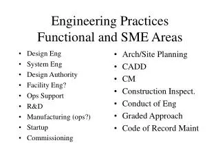 Engineering Practices Functional and SME Areas