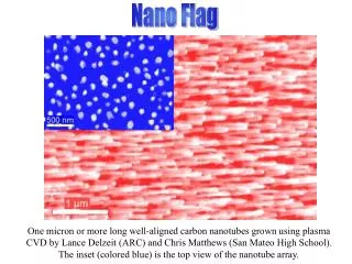 One micron or more long well-aligned carbon nanotubes grown using plasma CVD by Lance Delzeit (ARC) and Chris Matthews (